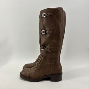 Athlefit Brown Faux Leather Womens Size 8.5 Buckle Lace Up
